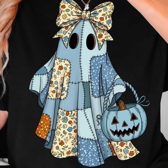 Retro Halloween Blue Denim Ghost Tee - Picture 2 of 3
